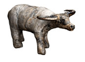 A carved image of a bull.