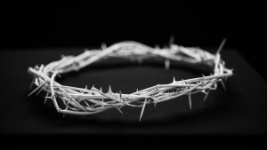 a white crown of thorns with a black background