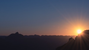 Sunset over mountains.