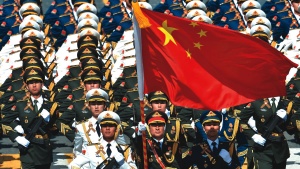 Chinese soldiers marching.