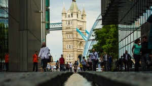 On the towers of the Tower Bridge in London.