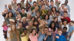 Group of people pointing at you.