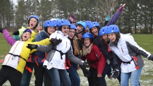 A girls dorm enjoys their time at Winter Camp.