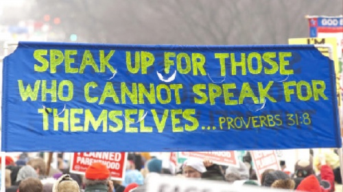 A banner at March of Life march.