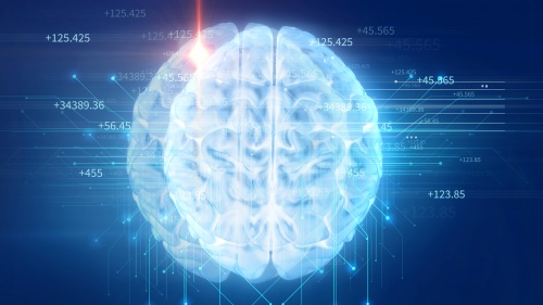 Illustration of brain with lines and numbers.