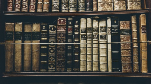 Shelf of old books.