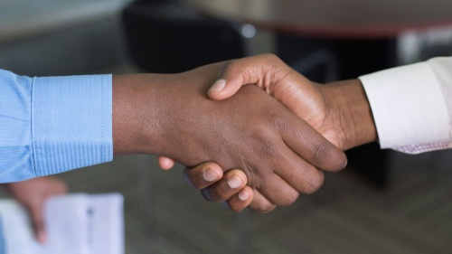 a handshake in a business setting