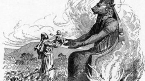 Offering child sacrifice to Molech - 1897 Bible Pictures and What They Teach Us: