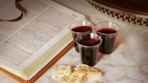 A Bible, unleavened bread and wine