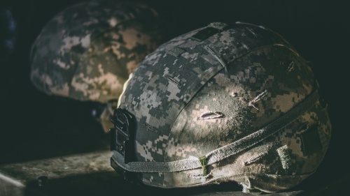 A photo of military helmets