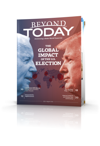 The Global Impact of the U.S. Election - Beyond Today July-August 2024 Cover - Biden vs Trump