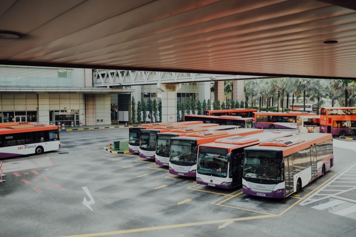 Parked buses.