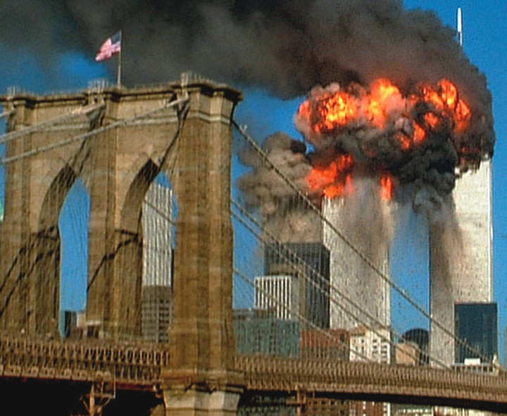 A photo showing the World Trade Center on September 11, 2001.