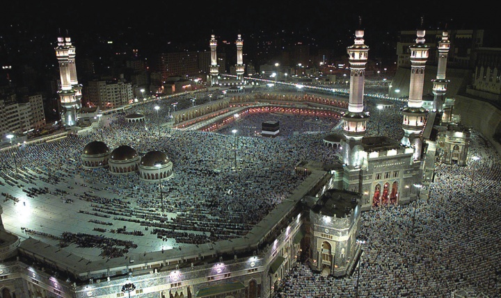 Muslim pilgrims gather around the Kaaba.