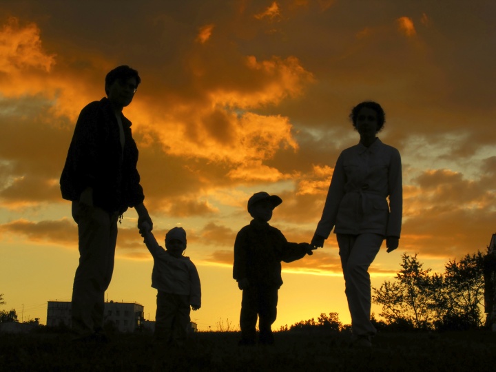 A silhouette of a family.