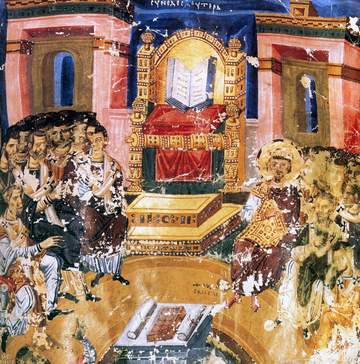 Old painting depicting first council of Constantinople.