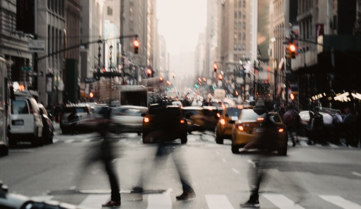 A busy hectic street in a big city.