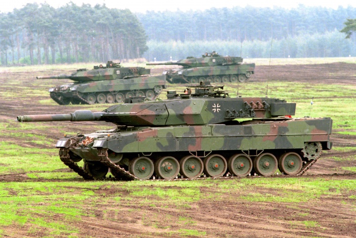 German Leopard 2 battle tanks on maneuvers.