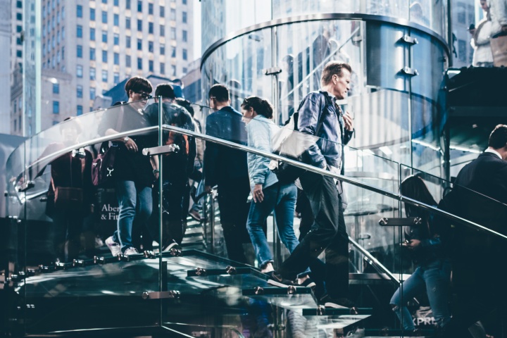 Busy stairs in a building.