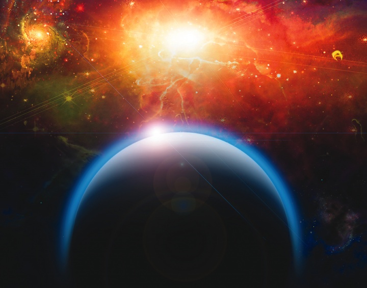 Photo illustration planet and galaxies.