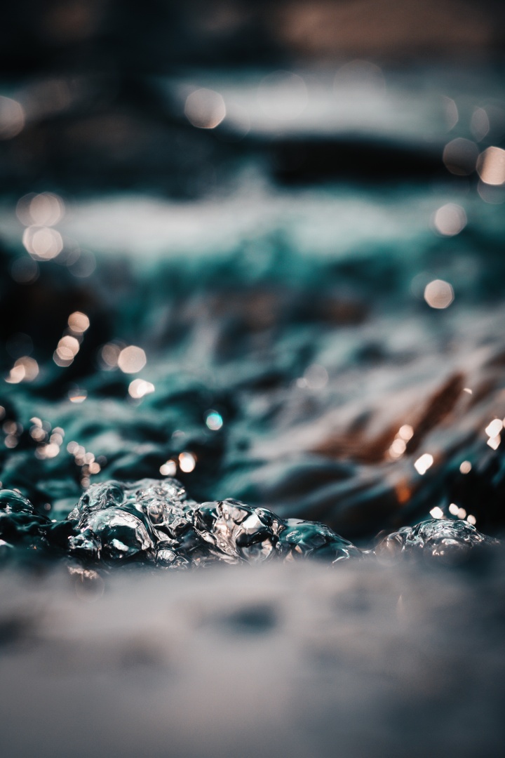 Up-close macro photo of water in motion