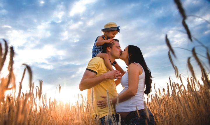 A family in a field.