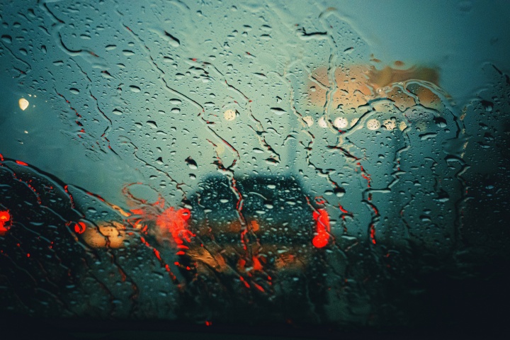 Driving in a rainstorm. 