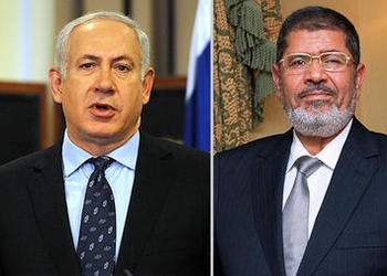 Israel's Prime Minister Benjamin Netanyahu and Egypt's President Mohammed Morsi