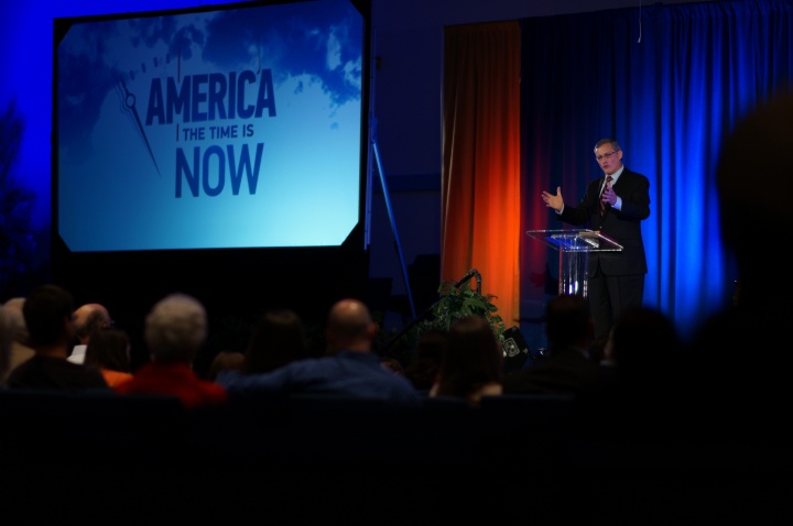 Beyond Today host Gary Petty delivers his topic during the America: The Time is Now presentation in San Antonio, Texas on October 22, 2015.
