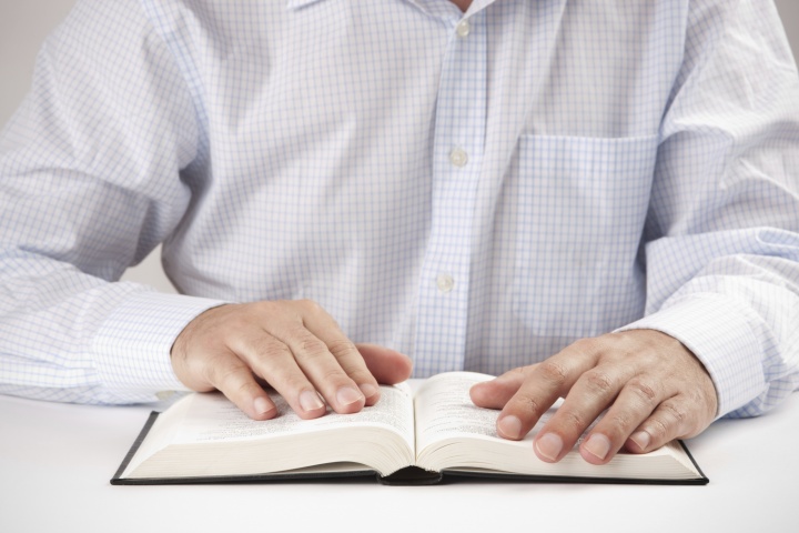 A Bible open on a table