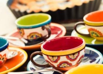 Brightly Colored Espresso Cups And A Tart - Keep It Simple, Warm and Cozy