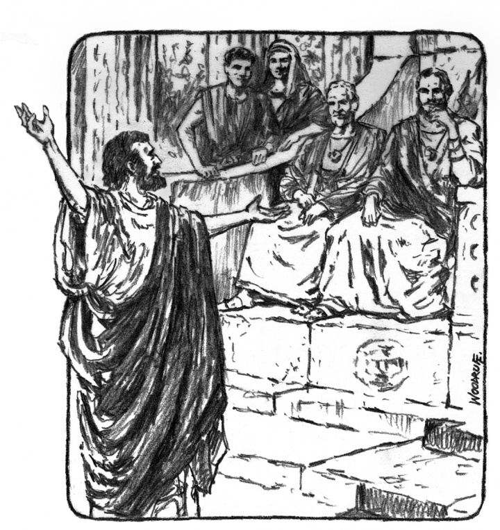 Illustration of the apostle Paul preaching.