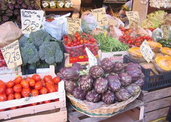 market baskets of vegetables