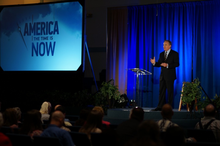 Beyond Today host Darris McNeely delivers his topic during the "America: The Time is Now" presentation in San Antonio, Texas on October 22, 2015.