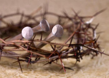 Crown of thorns with large nails.