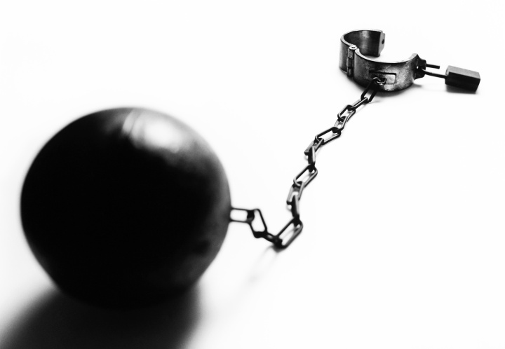 A iron ball with shackles.