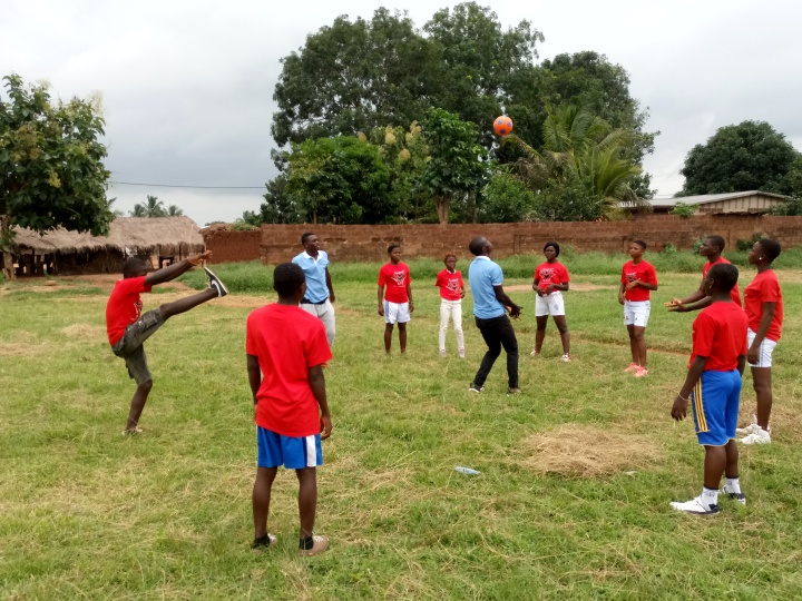 Campers and staff play sports at the youth camp in Togo. 