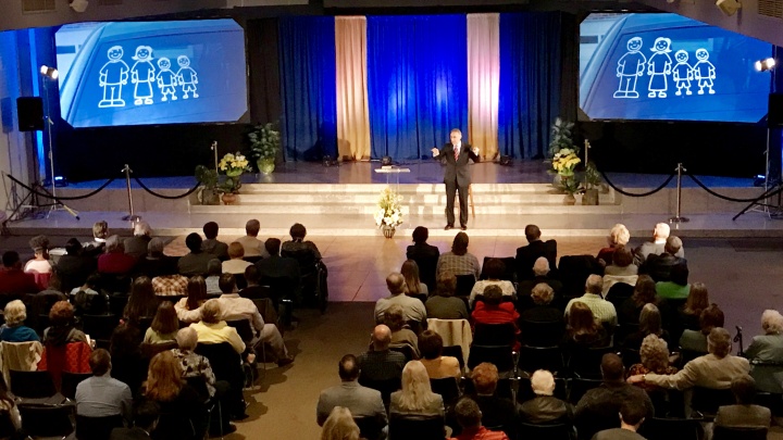 Steve Myers speaking at the Beyond Today Live event in St. Louis. 