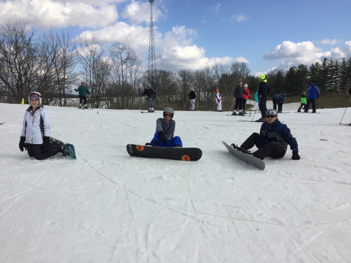 Young adults at the snowboarding activity over the Cincinnati family dance weekend.