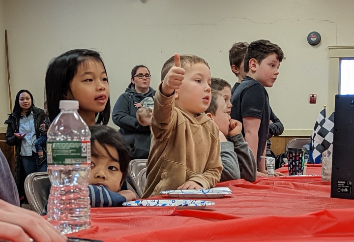 Ezra, 5, gives the all clear with a thumbs up.