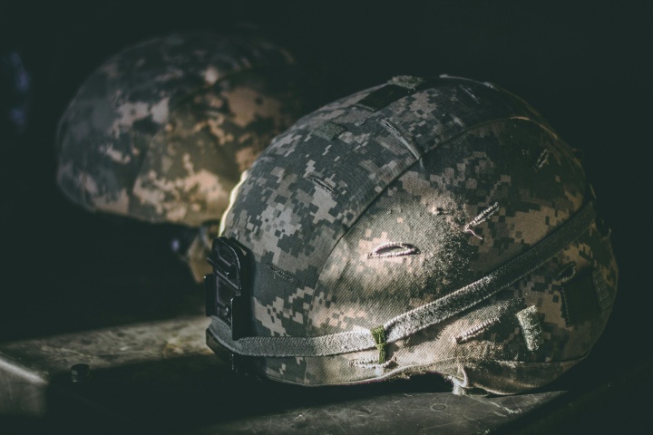 A photo of military helmets