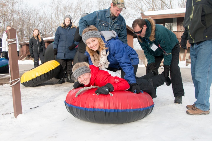 Campers and staff enjoying Winter Camp activities. 