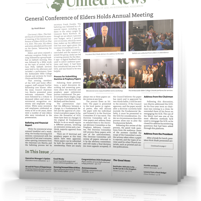 Tilted cover of July - August United News 2024